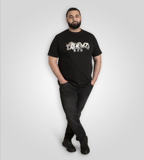D555 Ginza Tokyo with Dragon Crew Neck T-shirt Black - T-shirts - Stora T-shirts - 2XL-14XL