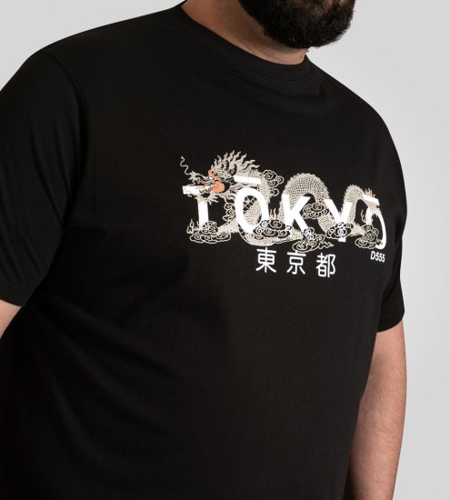 D555 Ginza Tokyo with Dragon Crew Neck T-shirt Black - T-shirts - Stora T-shirts - 2XL-14XL