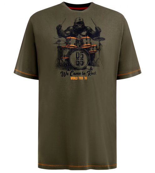 D555 Stockton Gorilla Playing Drums Crew Neck T-Shirt Khaki - T-shirts - Stora T-shirts - 2XL-14XL