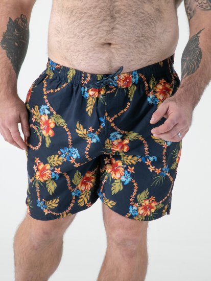 D555 Dawson AO Badshorts med Hawaiitryck Marinblå - Underkläder & badkläder - Stora underkläder för män