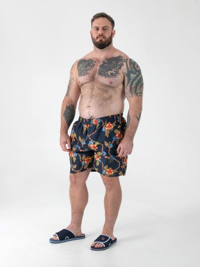 D555 Dawson AO Badshorts med Hawaiitryck Marinblå - Underkläder & badkläder - Stora underkläder för män