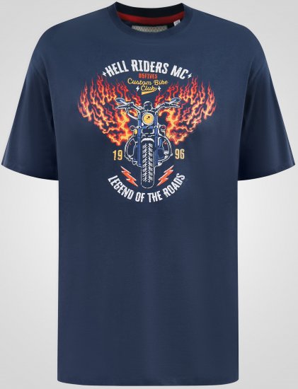 D555 Hockney T-shirt med Motorcykeltryck Marinblå - T-shirts - Stora T-shirts - 2XL-14XL
