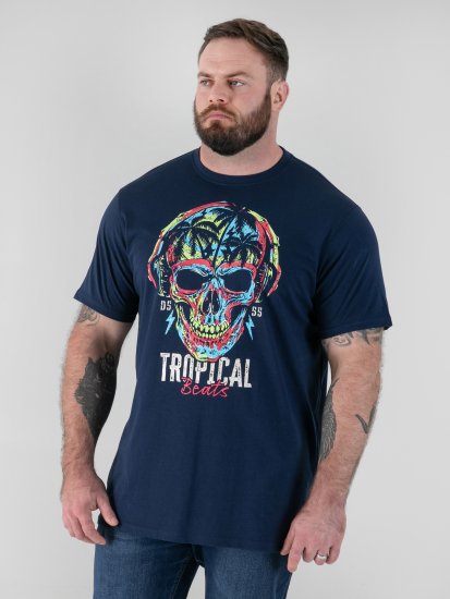 D555 Linton T-shirt med flerfärgat dödskalletryck Marinblå - T-shirts - Stora T-shirts - 2XL-14XL