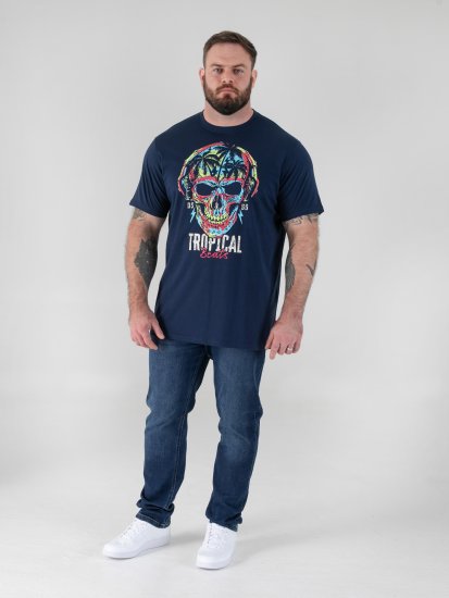 D555 Linton T-shirt med flerfärgat dödskalletryck Marinblå - T-shirts - Stora T-shirts - 2XL-14XL
