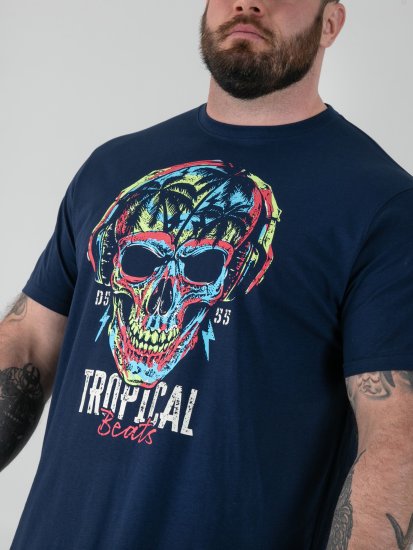 D555 Linton T-shirt med flerfärgat dödskalletryck Marinblå - T-shirts - Stora T-shirts - 2XL-14XL