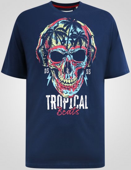D555 Linton T-shirt med flerfärgat dödskalletryck Marinblå - T-shirts - Stora T-shirts - 2XL-14XL