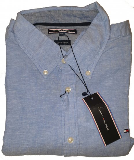 Tommy Hilfiger Cotton/linen Short Sleeve Shirt Blue - Outlet - 