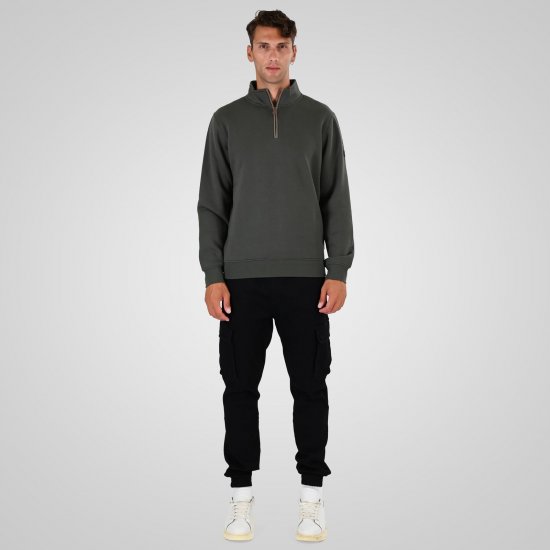 Double Outfitters MTOP-1163 Sweatshirt med halv dragkedja Khaki - Tröjor & hoodies - Stora hoodies & tröjor - 2XL-14XL