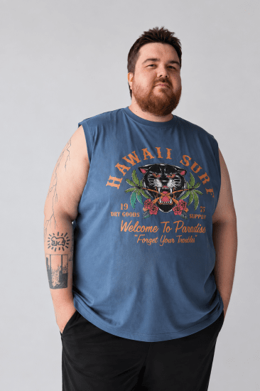 Kam Jeans 5763 Hawaii Surf Vest Vintage Indigo - T-shirts - Stora T-shirts - 2XL-14XL