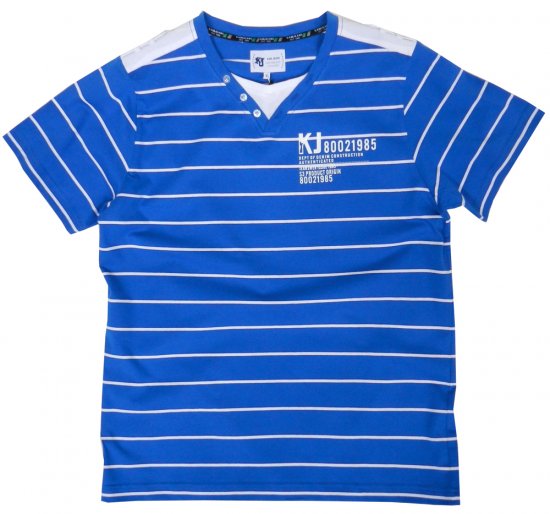 Kam Jeans V-neck Blue Stripe Tee - T-shirts - Stora T-shirts - 2XL-14XL