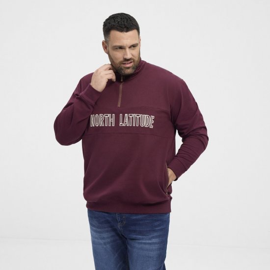 North Latitude Half Zip Sweatshirt Vinröd - Tröjor & hoodies - Stora hoodies & tröjor - 2XL-14XL