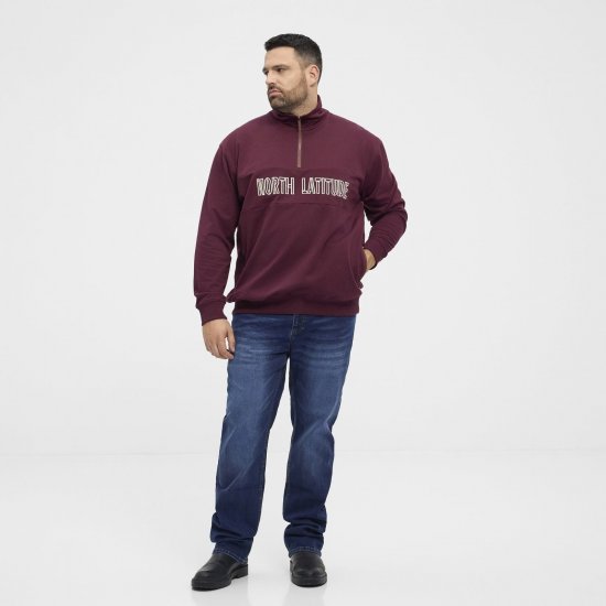 North Latitude Half Zip Sweatshirt Vinröd - Tröjor & hoodies - Stora hoodies & tröjor - 2XL-14XL