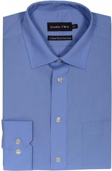 Double TWO Non-Iron Poplin Long Sleeve Blue - Skjortor - Stora skjortor - 2XL-8XL