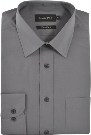 Double TWO Classic Easy Care Long Sleeve Grey - Skjortor - Stora skjortor - 2XL-8XL