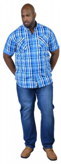 D555 EMANUEL Short Sleeve Turq & Blue Shirt - Skjortor - Stora skjortor - 2XL-8XL