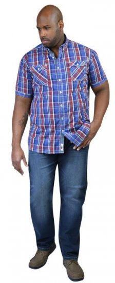 D555 ELIAS Short Sleeve Blue & Red Check Shirt - Skjortor - Stora skjortor - 2XL-8XL