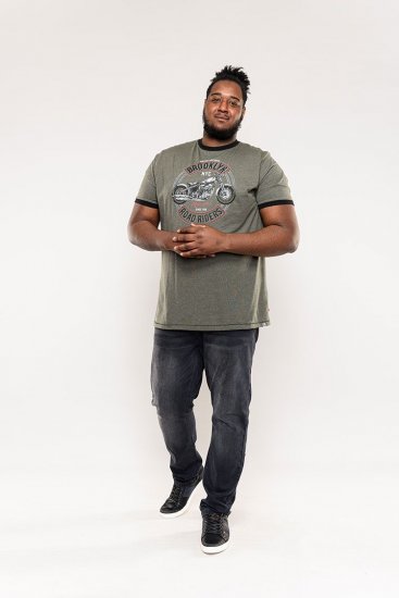 D555 Hereford Brooklyn Motorbike Printed Ringer T-Shirt Khaki - T-shirts - Stora T-shirts - 2XL-14XL