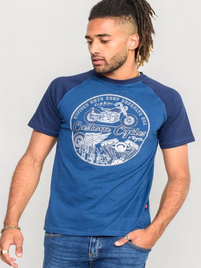D555 Porter Raglan Sleeve Printed T-Shirt Blue - T-shirts - Stora T-shirts - 2XL-14XL