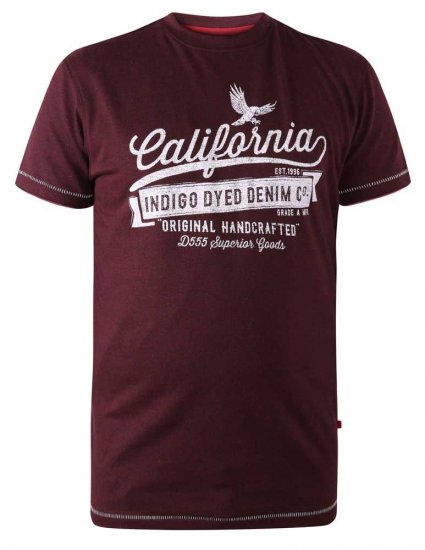 D555 Wharf California Eagle Printed T-Shirt Burgundy - T-shirts - Stora T-shirts - 2XL-14XL