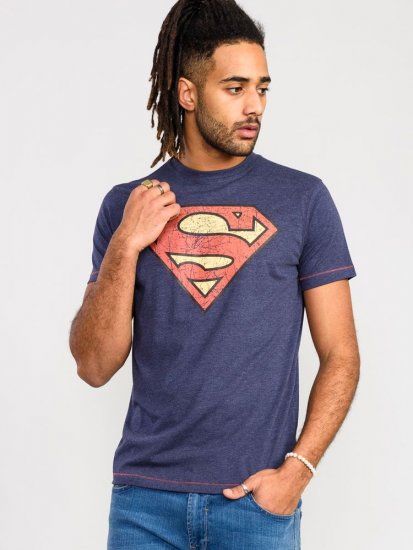 D555 Scampton Official Superman Printed T-Shirt Navy - T-shirts - Stora T-shirts - 2XL-14XL
