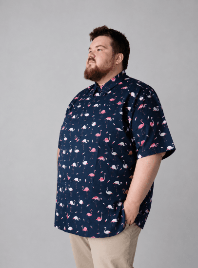 Kam Jeans 6068 Flamingo Short Sleeve Shirt Navy - Skjortor - Stora skjortor - 2XL-8XL