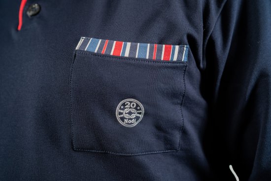 20 Nodi Long Pajamas in Stretch Fleece Cotton with Serafino Collar and Jacket with Pocket and Side Slits Navy - Pyjamas/Loungewear - Pyjamas för herrar i stora storlekar