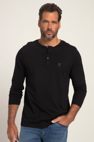 JP1880 Henley T-Shirt Long Sleeve Black TALL - HERRKLÄDER MT-6XLT - Kläder för långa män
