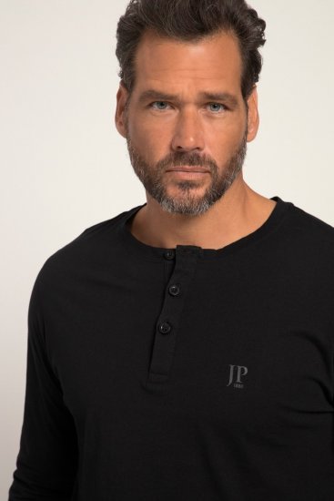 JP1880 Henley T-Shirt Long Sleeve Black TALL - HERRKLÄDER MT-6XLT - Kläder för långa män