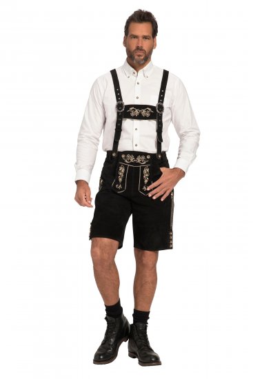 JP1880 Genuine Leather Traditional Lederhosen Shorts Black - Shorts - Stora shorts W40-W60