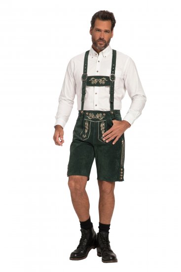 JP1880 Genuine Leather Traditional Lederhosen Shorts Green - Shorts - Stora shorts W40-W60