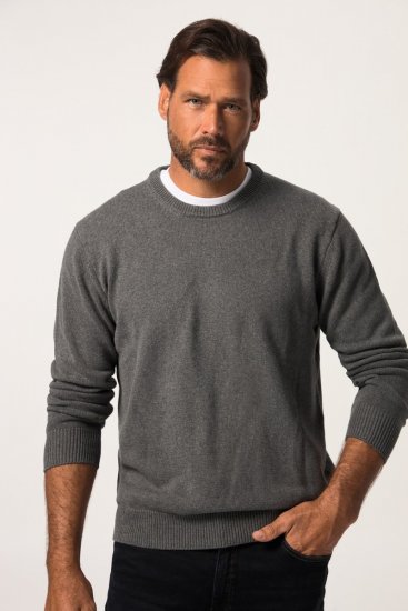 JP1880 708261 Stickad tröja med rund hals Gråmelerad - Tröjor & hoodies - Stora hoodies & tröjor - 2XL-14XL