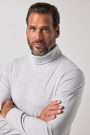 JP1880 723303 Långärmad tröja med polokrage Naturmelerad TALL - TALL T-shirts - T-Shirts för Långa Män