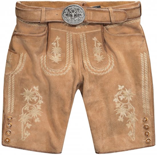JP1880 Premium Goat Suede Staghorn Embroidery Shorts Leather Brown - Shorts - Stora shorts W40-W60