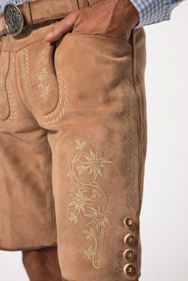 JP1880 Premium Goat Suede Staghorn Embroidery Shorts Leather Brown - JP1880 - JP1880 Herrkläder Plus Size