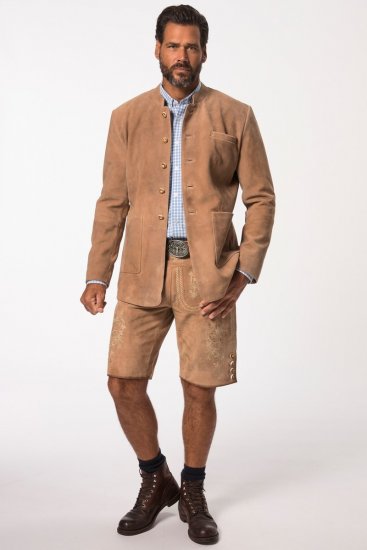 JP1880 Premium Goat Suede Staghorn Embroidery Shorts Leather Brown - JP1880 - JP1880 Herrkläder Plus Size