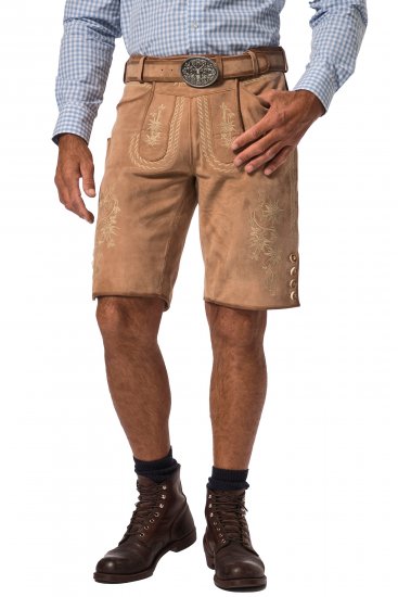 JP1880 Premium Goat Suede Staghorn Embroidery Shorts Leather Brown - Shorts - Stora shorts W40-W60