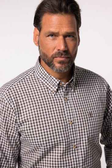 JP1880 Long Sleeve Check Print Traditional Shirt Brown - Skjortor - Stora skjortor - 2XL-8XL