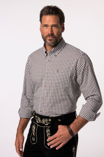 JP1880 Long Sleeve Check Print Traditional Shirt Brown - Skjortor - Stora skjortor - 2XL-8XL
