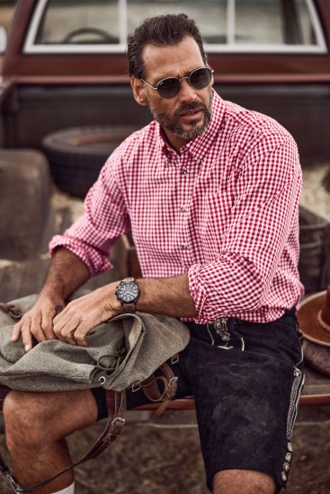 JP1880 Modern Fit Button-Down Collar Long Sleeve Check Shirt Light Red - Skjortor - Stora skjortor - 2XL-8XL