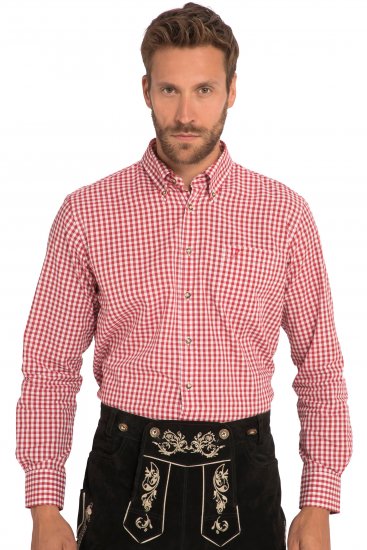 JP1880 Modern Fit Button-Down Collar Long Sleeve Check Shirt Light Red - Skjortor - Stora skjortor - 2XL-8XL