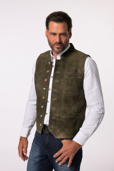 JP1880 Finest Goat Suede Traditional Vest Dark Brown - Trachten & Oktoberfest - Oktoberfestkläder i stora storlekar (Trachten)