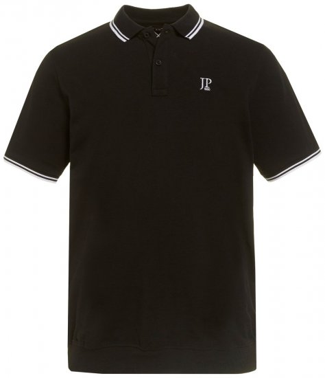 JP1880 802789 Pikétröja med vit kontrastkrage Svart - Pikétröjor - Stora pikétröjor - 2XL-8XL