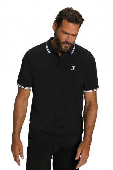 JP1880 802789 Pikétröja med vit kontrastkrage Svart - Pikétröjor - Stora pikétröjor - 2XL-8XL