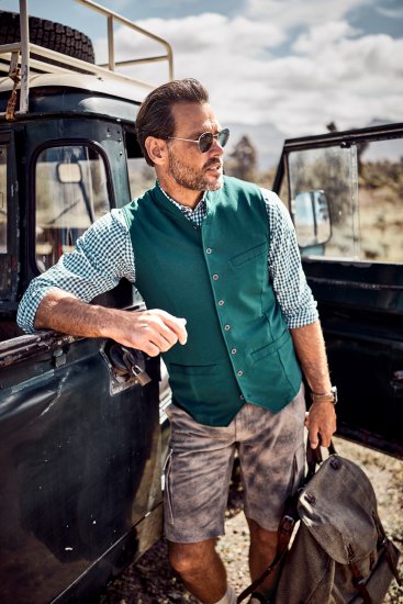 JP1880 Mottled Stretch Knit Stand-up Collra Vest Turquoise Blue - JP1880 - JP1880 Herrkläder Plus Size
