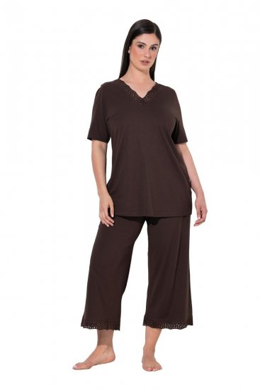 Ulla Popken 806944 Kortärmad pyjamas Brun - Pyjamas/Loungewear - 