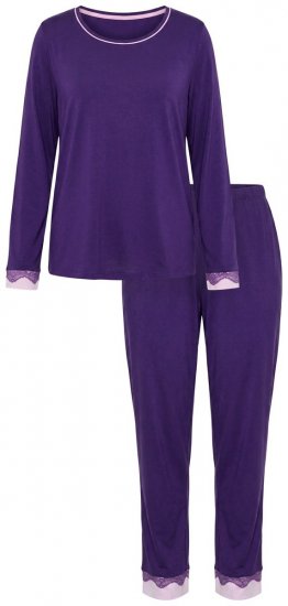 Ulla Popken 812441 Långärmad pyjamas med spets Kungsblå - Pyjamas/Loungewear - 