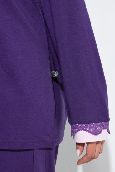 Ulla Popken 812441 Långärmad pyjamas med spets Kungsblå - Pyjamas/Loungewear - 