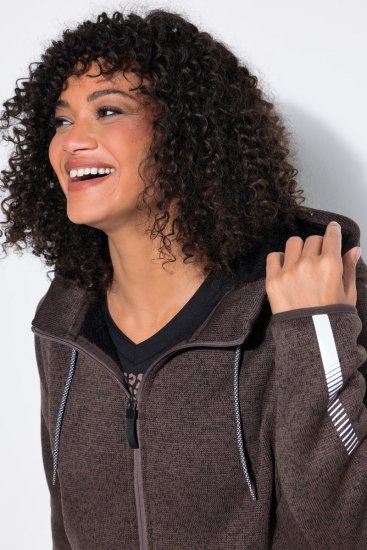 Ulla Popken 812880 Stickfleecejacka med teddyfleece Taupe - Fleecekläder - 