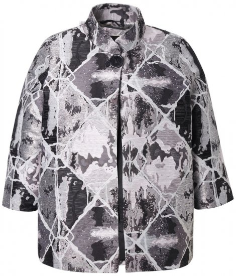 Ulla Popken 816673 Oversizekavaj i jacquard med 3/4-ärm Svart - Kavajer - Damkavajer i stora storlekar