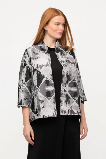 Ulla Popken 816673 Oversizekavaj i jacquard med 3/4-ärm Svart - Kavajer - Damkavajer i stora storlekar